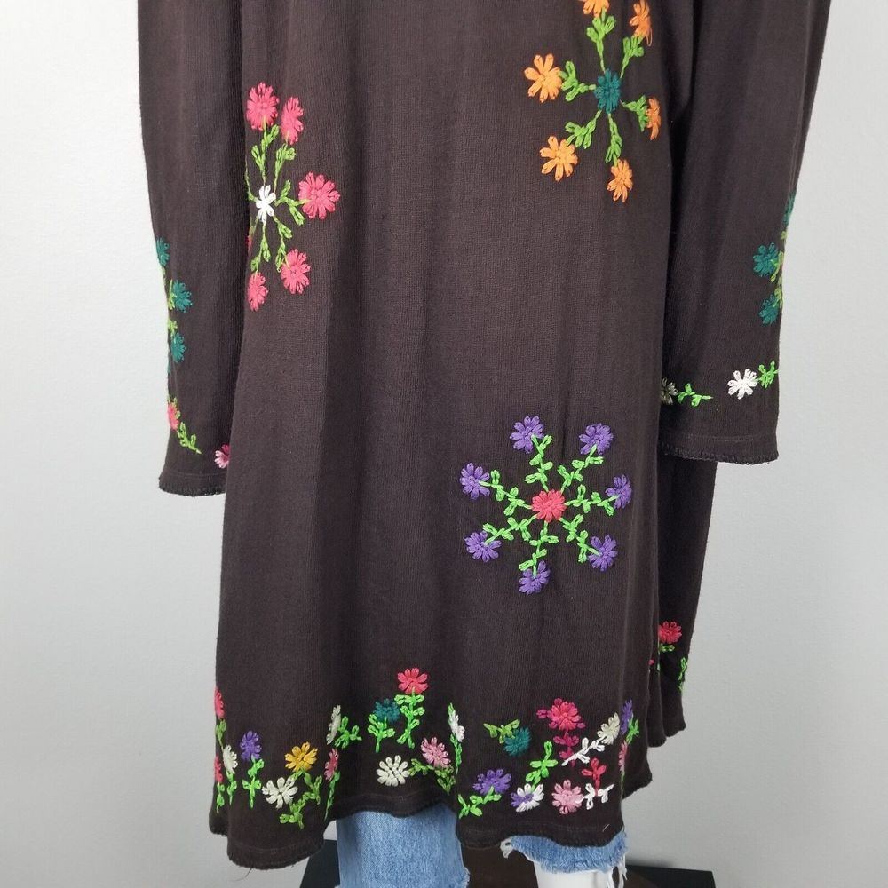 Biya Johnny Was Brown Floral Embroidered Waterfall Long Brown Cardigan Size M - Picture 10 of 15